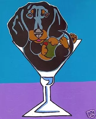 Black DACHSHUND Martini Dog Pop Art Print VERN Painting • $11.98