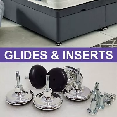 Chrome Castors Glides Beds Legs Feet & Insert For Divan Bed Base Sofa Chair • £3.99