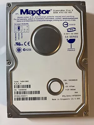 Maxtor Diamond Max Plus 9 -  80GB IDE 3.5  7200 RPM ATA Hard Drive Half Height • $26