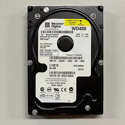 WD Caviar 40GB 3.5  IDE HDD ATA-100 2MB Cache 7200 RPM WD400 WD400BB-75FRA0 • $69.90