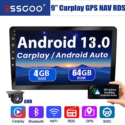 9  4G+64G Android 13 CarPlay Double 2 DIN Car Stereo GPS SAT NAV Mirror Link RDS • £79.75