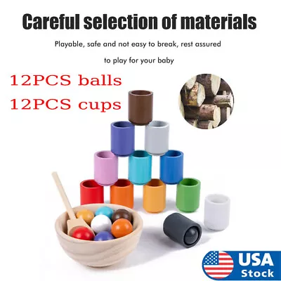 Balls In Cups Toddler Montessori Toys For 1 Year Old +Kids Wooden Matching Games • $19.85