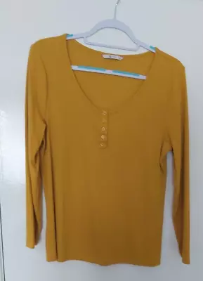 Ladies Tu Woman Mustard Long Sleeve Ribbed Cotton Blend Top Size 18 • £3.50