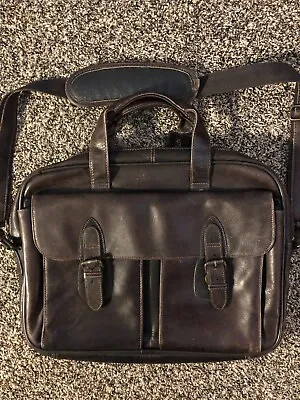 Franklin Covey Genuine Leather Brown Laptop Briefcase Organizer Messenger Bag • $30