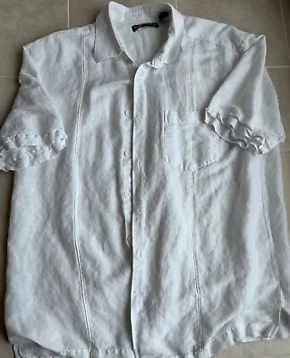 Cubavera Shirt Mens Large White Linen Blend Hawaiian Tropical Beach Camp Casual • $12