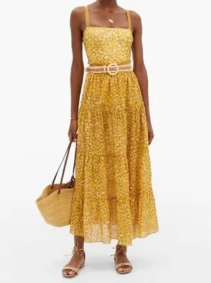 Zimmermann Belted Leopard-Print Maxi Skirt In Yellow Cotton Size 1 • $379