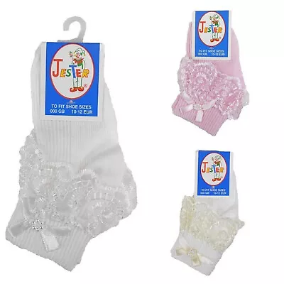 Girls Frilly Socks Pack Of 3 Pairs Offer Ankle Short Fancy Party For Baby Womens • £6.79