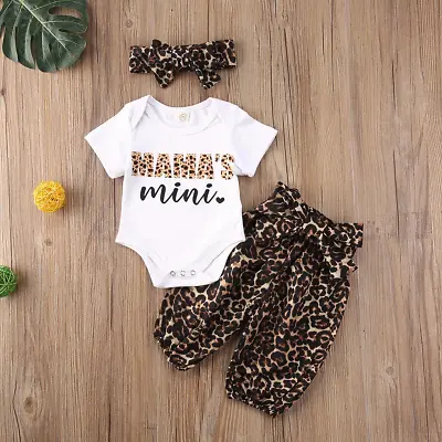 Newborn Baby Girl Clothes Set Romper Bodysuit Print Top Leopard Pants Outfits • £11.79