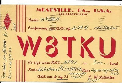 QSL 1941 Meadville PA    Radio  Card • $6.02