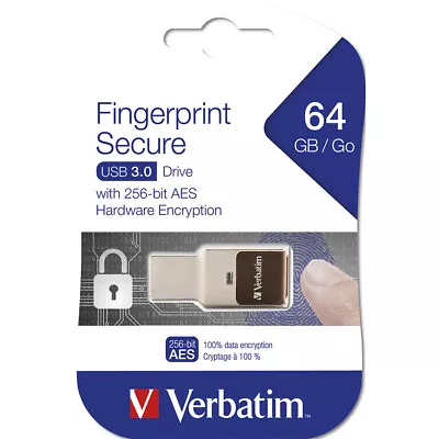 Verbatim Store'n'Go Fingerprint Secure 64GB USB 3.0 Drive Storage Stick For PC • $44