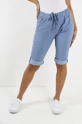 £15.99 • Buy Womens Magic Shorts Italian Lagenlook Ladies Casual Stretch Jogger Style Trouser
