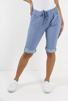 Womens Magic Shorts Italian Lagenlook Ladies Casual Stretch Jogger Style Trouser • £15.99