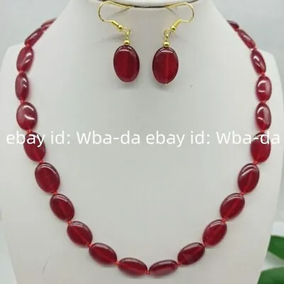 Beautiful 13x18mm Red Oval Jade Gemstone Beads Necklace Earrings Set 18  • $6.99