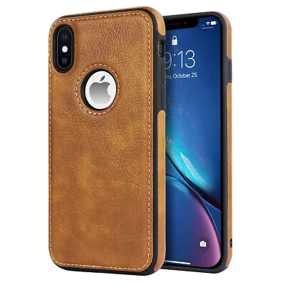 Iphone X Case Iphone XS Case Brown/Tan Stitched Leather Phone Case Protector • £4.95