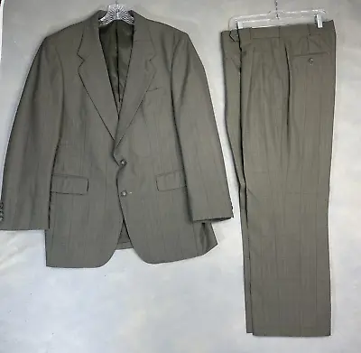 London Square Mens Suit 2 Pieces Brown Pinstripe Check Pattern 2 Button Closure • $17.60