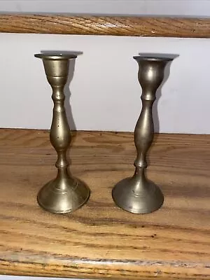 Vintage 2 Solid Brass Candle Stick Holders 6 Inch Tall Made In India • $15