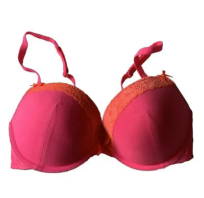 New Without Tags La Senza Padded Push Up UnderWired Bra Pink /Orange Lace 32D • $3.72