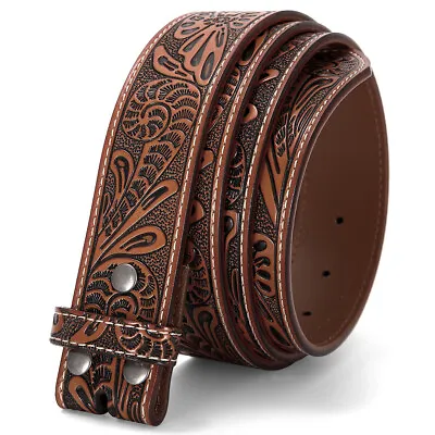 Classic Western Design Mens Leather Snap On Belt For Men Women Without Buckle • $18.99