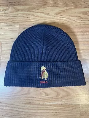 Polo Ralph Lauren Men O/S Knit Cap Beanie Embroidered Golden Retriever Navy • $24.99