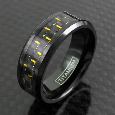 Black Titanium Men's Yellow Carbon Fiber Band Ring Sizes 9-13 • $13.99