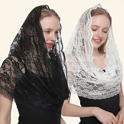 Lace Flower Scarf Bandana Prayer Kerchief Church Shawls Womens Muslim Head Wraps • $5.92