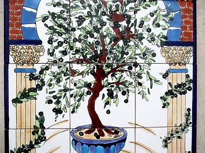 18  X 24  Hand Painted Ceramic Tile Art Mosaic Mural Olive Tree BACKSPLASH • $95