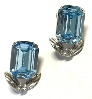Sterling Silver 925 Blue Rhinestone Screw Back Earrings GS26 • $35.95