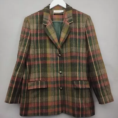 Avoca Tweed Jacket Womens 18 Green Mix Wool Blazer Tartan Check Ireland • £39.99