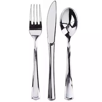 $40.61 • Buy 300 Plastic Silverware Set Silver Plastic Cutlery Set Disposable Silverware S...