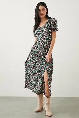 Dorothy Perkins Ditsy Floral Short Sleeve V Neck Midi Dress • £20.30