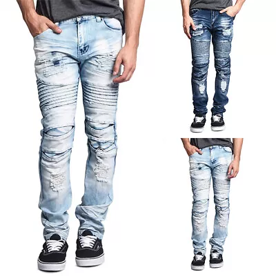 Victorious Men's Casual Heavy Dye Distressed Biker Denim Jeans DL1081 • $24.95