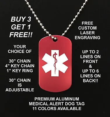 Medical Alert Necklace Custom Engraved Medic Id Military Dog Tag Emergency • $6.99