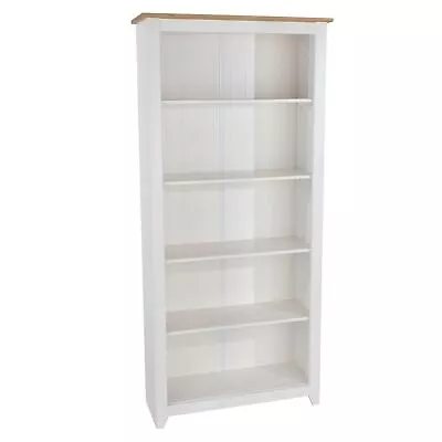 White Tall Bookcase With Solid Pine Top Kitchen Bathroom Storage Cabinet Arizona • £148.99