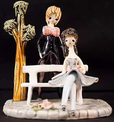 Figurine Girl Sitting On Park Bench Boy Standing Behind Her Hand Made In France • $49.99