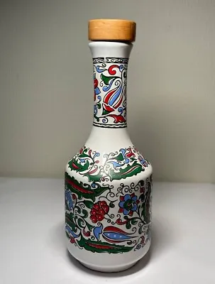 Vintage Ceramic Greek Decanter Bottle W/ Wooden Cork 11'' EMPTY • $17