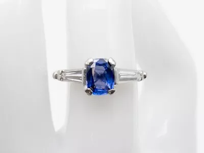 Vintage 1930s $5000 1.50ct Ceylon NO HEAT Blue Sapphire Diamond Platinum Ring 5g • $1150