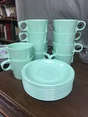 Set 10 Green Melamine Melmac King-Line Coffee Cups With Saucers Arrowhead SiLite • $19.99