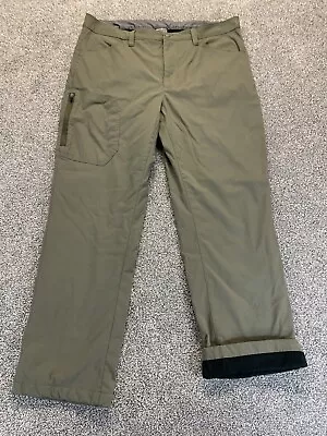 Eddie Bauer Pants Mens 38x30 Green Fleece Lined Zipper Cargo Outdoor Hiking • $19.99