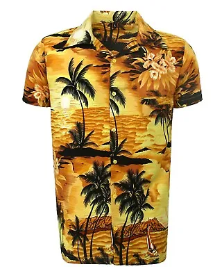 Mens Hawaiian Shirt Stag Beach  Aloha  Summer Holiday Fancy Yellow Beach Palm • $11.18