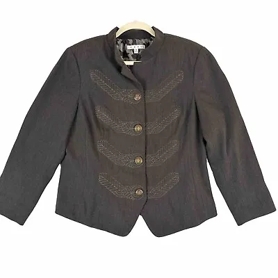 Cabi Military Style Jacket Blazer Women's Size 14 Dark Grey Embroidery 221 • $29.99