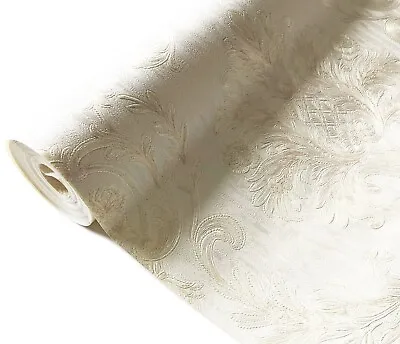 Quality Ivory Cream White Embossed Damask Brocade Glitter Wallpaper 3d Texture • £9.98