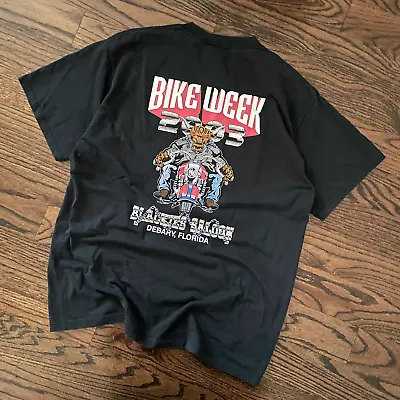 VTG 2003 Y2k Blackies Saloon Bike Week Bull Motorcycle Harley Ride Chopper Sz L • $20