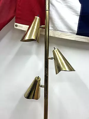 Vintage TENSION POLE FLOOR LAMP Mid Century Modern Light Gold Cone Retro 50s 60s • $349.99