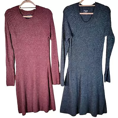 Abercrombie & Fitch Lot Of 2 Gray Maroon Cable Sweater Dresses Women Tall Sz L • $42.99