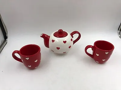 Terramoto Ceramic Red & White Hearts Teapot & Mug Set For 2 AA02B14010 • $46.14