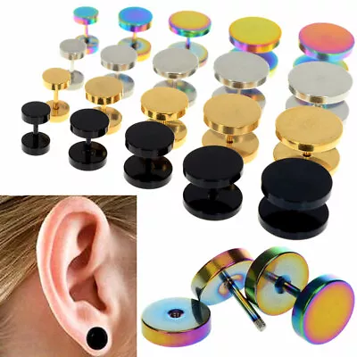 1 Pair Fake Ear Plug Stud Stretcher Tunnel Earring Surgical Steel Body Piercing • £3.35