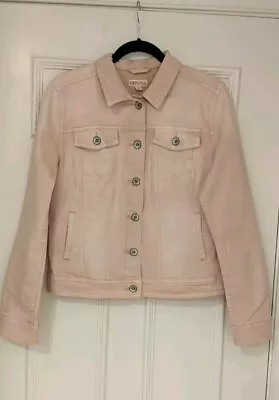 MERONA Denim Jacket Pink Stretch Distressed Pockets Button Womens Medium • $17.99