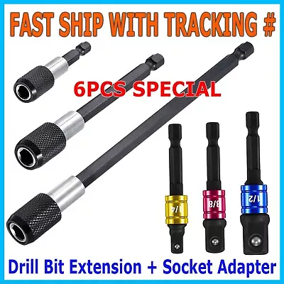 6Pc Magnetic Extension Socket Drill Bit Holder Screwdriver 1/4  Hex Shank Quick • $8.99