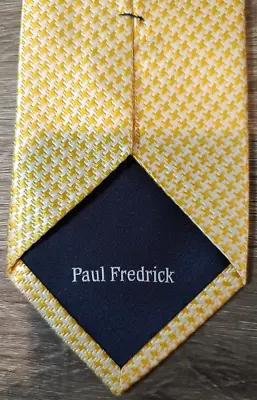 Paul Fredrick Yellow Silk Necktie Woven Houndstooth Pattern Men's Designer Tie • $25.95