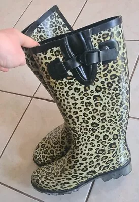 LIK NEW LEOPARD Rain Waterproof Wellies Wellington Boots Outdoor Gumboots Size 7 • $38